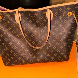 Louis Vuitton Brown GM Neverfull Tote Bag with Magenta interior